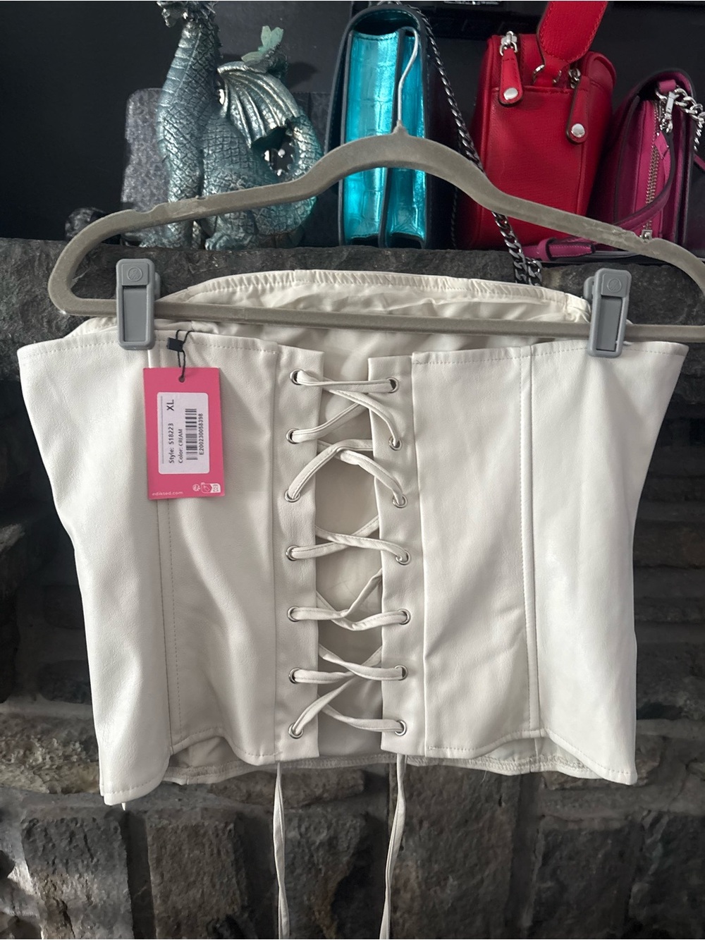 White Lace-Up Faux Leather Corset Top